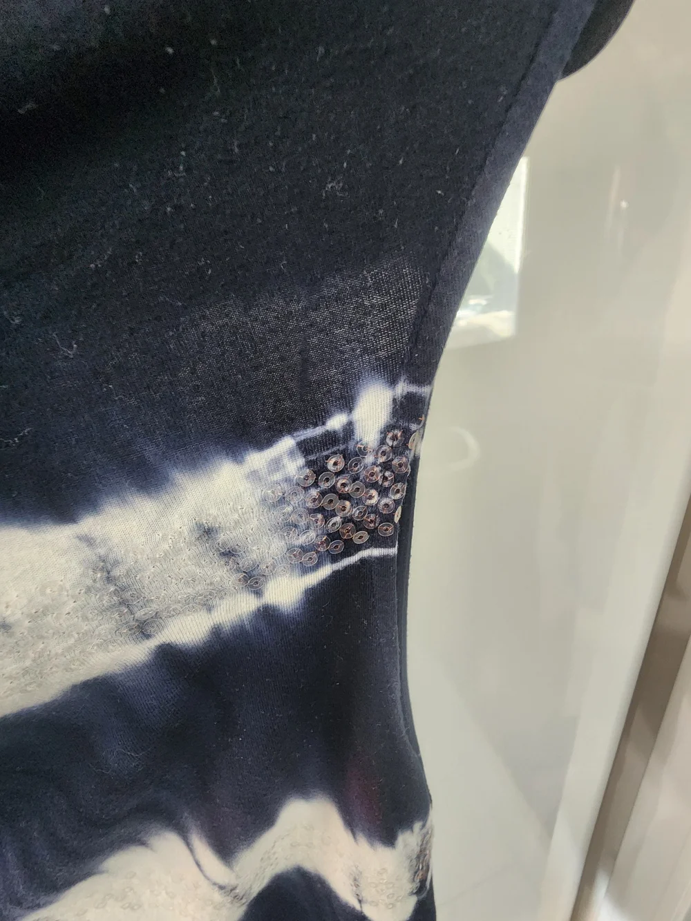 Laura Ashley Navy and White Tie-Dye Cowl Neck Tank Sequin Stripes